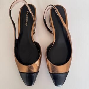 Veronica Beard Cecile Leather Cap-Toe Slingback Shoes Gold and Black 7.5